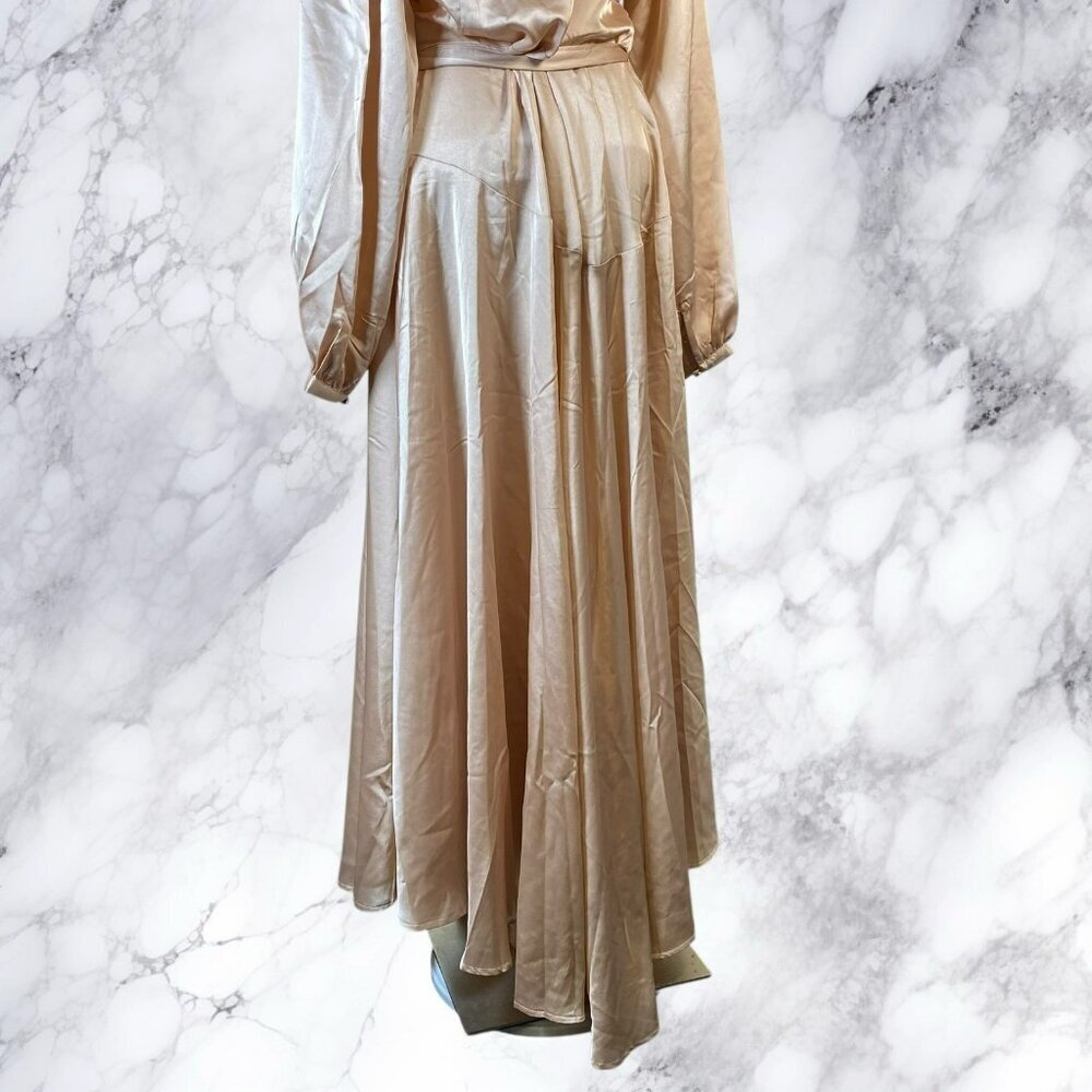 NastyGal Satin Long Sleeve Midi Wrap Dress - Rose - Picture 3 of 12